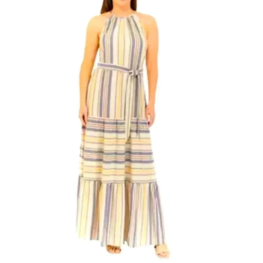 The Limited Tiered Halter style maxi dress w keyhole back & waist tie.